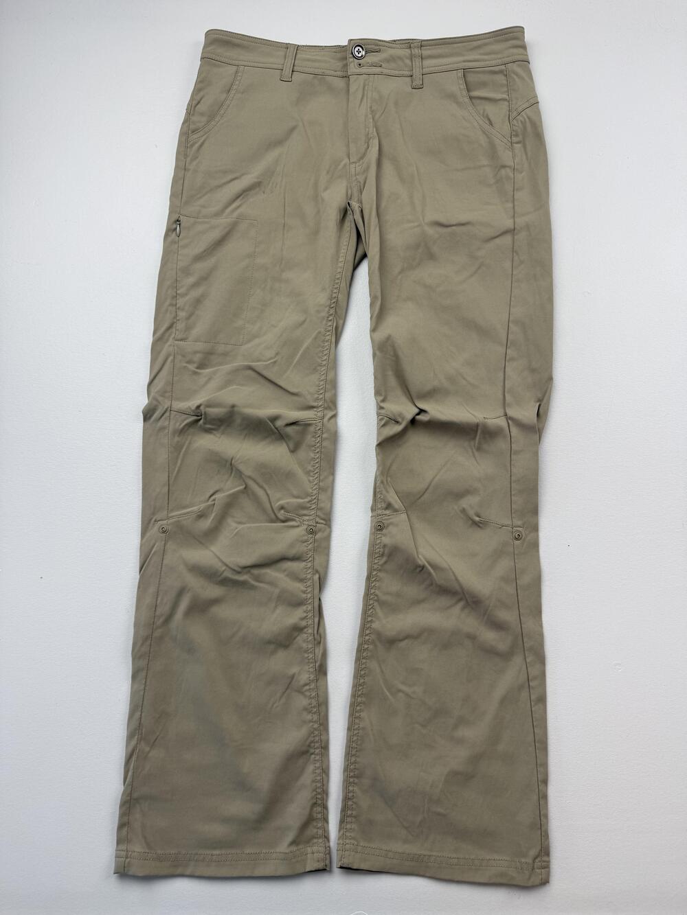 PrAna Pants Womens 12 Beige Twill Lightweight Khakis Zip Pocket Casual Travel